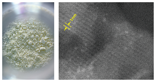 ゼオライトに埋め込まれた粉末状のMoクラスターの図
