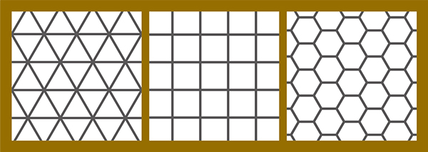 三角形、四角形、六角形を並べたの絵