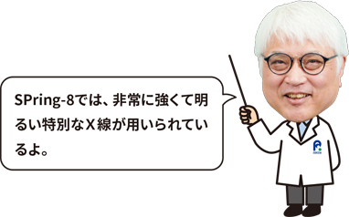 石川 博士「SPring-8では、非常に強くて明るい特別はX線が用いられているよ」