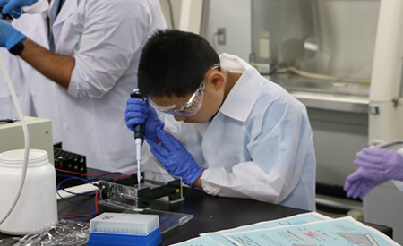 ラボツアーでの実験体験の様子の画像