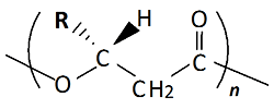 ポリヒドロキシアルカン酸(PHA)の化学構造の図