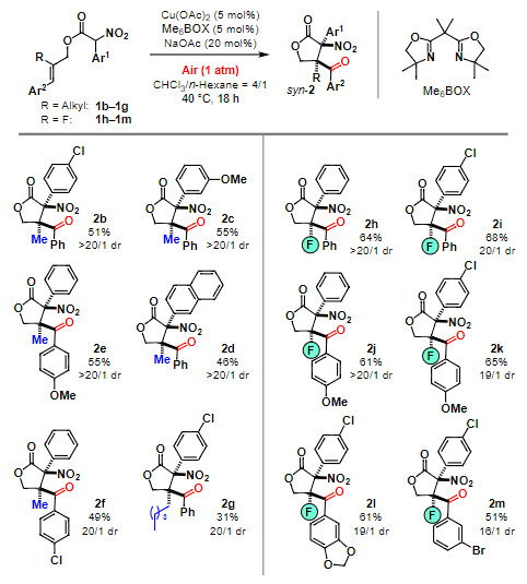 空気中の酸素を酸化剤として用いるγ-ラクトンの触媒的合成の図