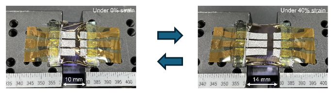 伸縮性のある有機太陽電池の図
