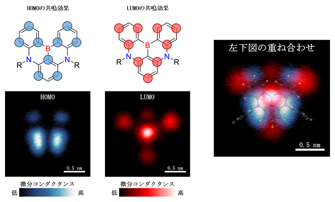 STMにより可視化されたMR-TADF単一分子のFMOの図