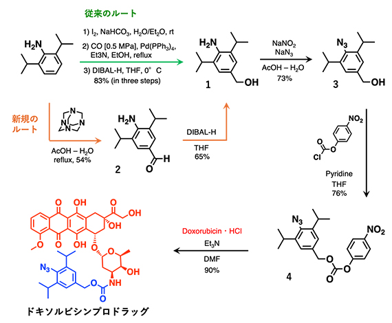ドキソルビシンプロドラッグの合成スキームの図