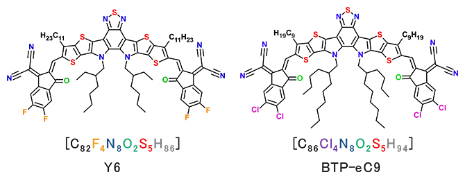 標準物質として用いたY6とBTP-eC9分子の構造の図