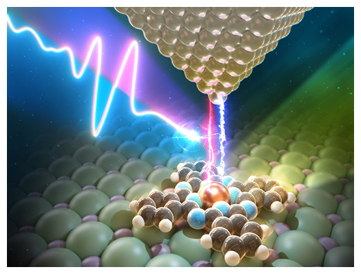 THz-光STMによる単一分子発光測定のイメージの図
