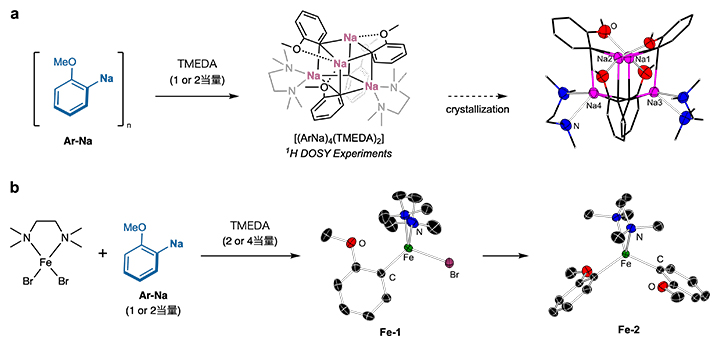 有機ナトリウム化合物および有機鉄錯体の合成と構造決定の図