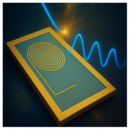 スパイラル形状の高Q値超伝導共振器のイメージ図