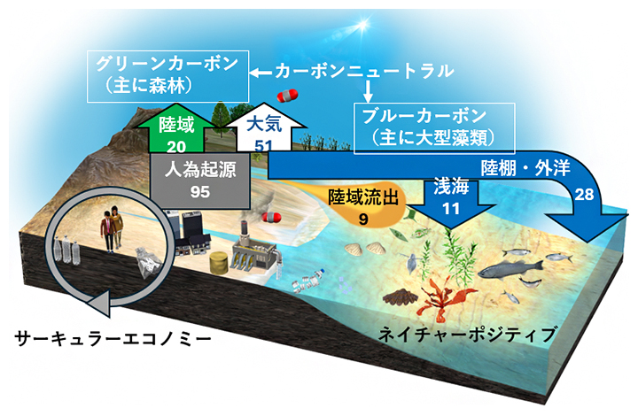 人為起源炭素の行方とプラネタリーバウンダリーへの対策の図