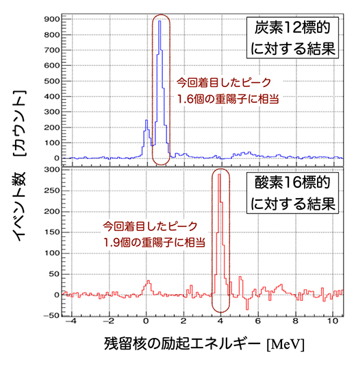 炭素12および酸素16原子核に対する重陽子ノックアウト・スペクトルの図