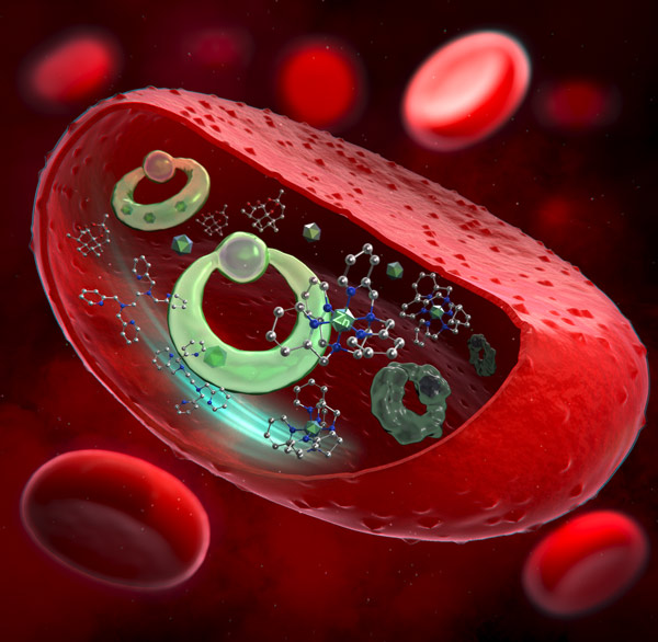 illustration of a red blood cell and antimalaria drug