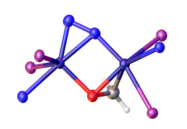 image of how dinitrogen is bound to titanium ions