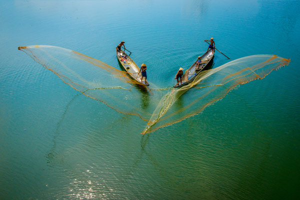 Picture of fishermen throwing fishing net